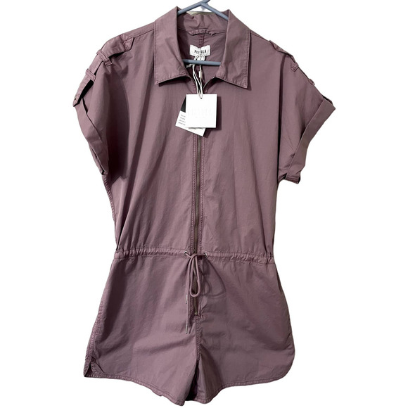 Pistola Meg Lilac Dust Zip Front Short Sleeve Drawstring Waist Romper Medium - Picture 3 of 8